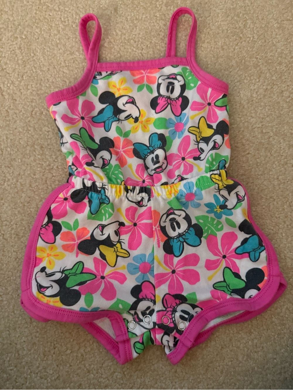 Disney Minnie Mouse Pink Trim Floral Baby Romper